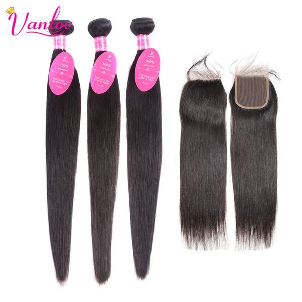 

human hair bulks vanlov straight bundles with closure peruvian remy 1b#/1#, Black