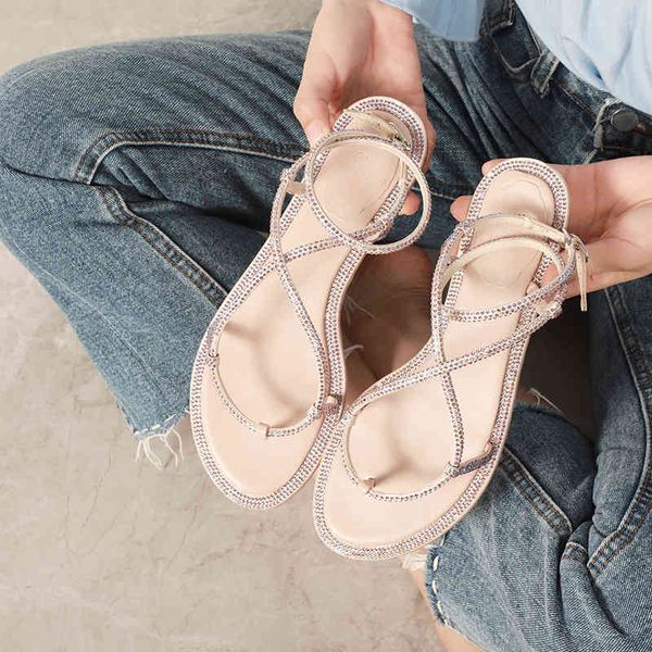 

70% off wholesale sandals flip-flops rhinestone one word with serpentine winding bandage flat shoes sandy beach simplicity refreshing maiden, Black