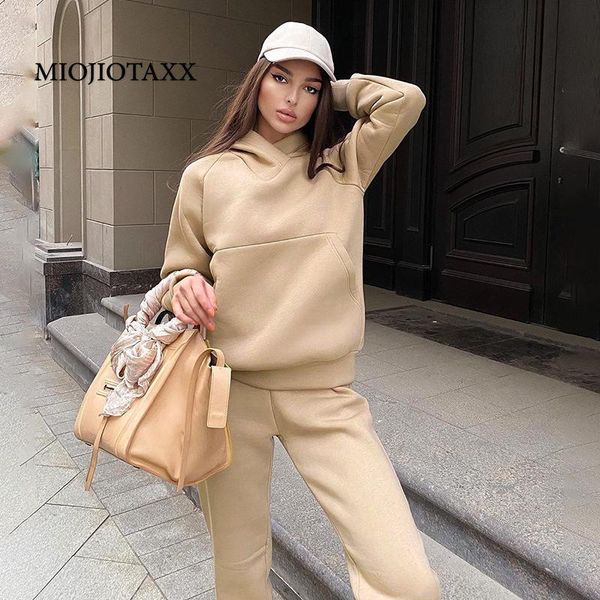 

women's two piece pants miojiotaxx europe the united states 2021 autumn and winter solid color hooded "two piece" long sleeve, White