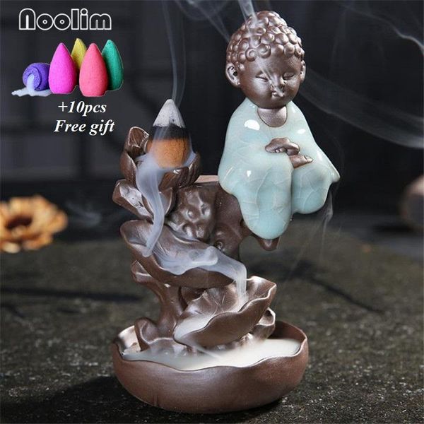 

fragrance lamps ceramic buddha lotus base backflow incense burner zen buddhist waterfall holder home decor censer