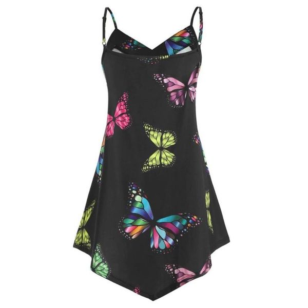 

women v neck sleeveless spaghetti straps butterfly print camisole blouse, White