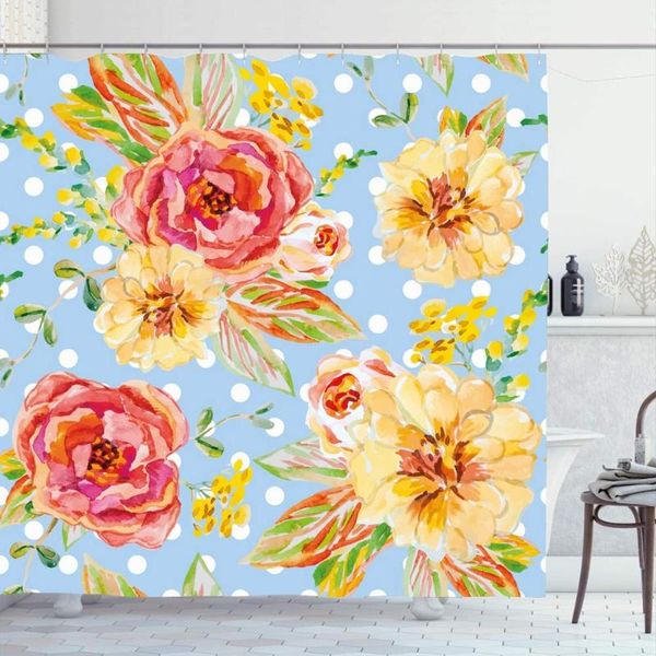 

shower curtains curtain set with hooks 66x72 summer pink yellow delicate green roses pattern drawn floral beautiful on nature watercolor