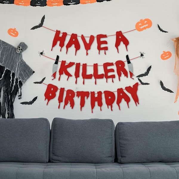 Decorazione per feste Have A Killer Birthday Banner Terror Blood Knife Banding Ghirlanda di carta di Halloween per la decorazione domestica