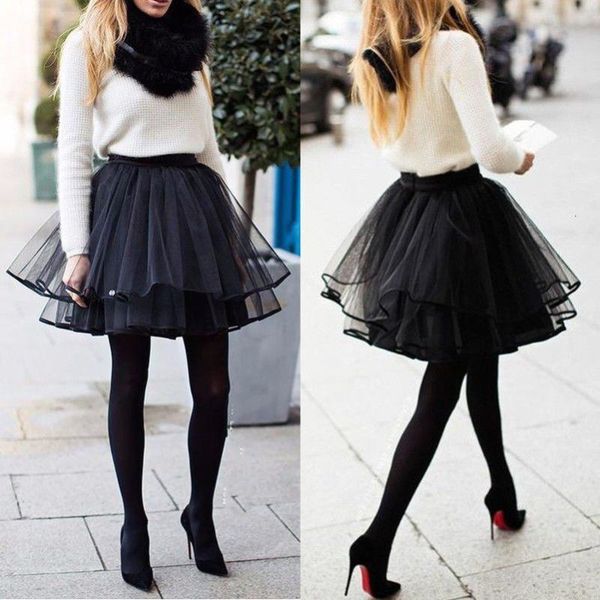 

skirts 2021 short womens elastic stretchy solid teen layers summer tutu skirt pleated mini, Black