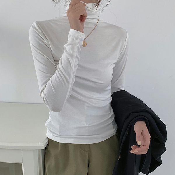 

women's blouses & shirts hzirip women's t-shirt with a turtleneck, solid color shirt for women, of cotton, elstic, soft, csul, min, White