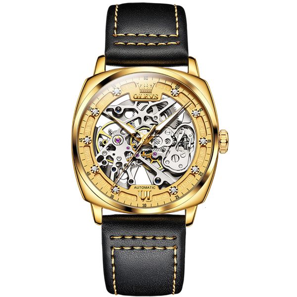 

fashion random men mechanical watches luxury brand waterproof punk leather skeleton stylish hollow clock 2021, Slivery;brown