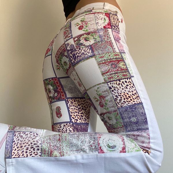 

patchwork printed white trousers women fashion high waisted pants capri harajuku vintage y2k joggers streetwear 2021, Black;white