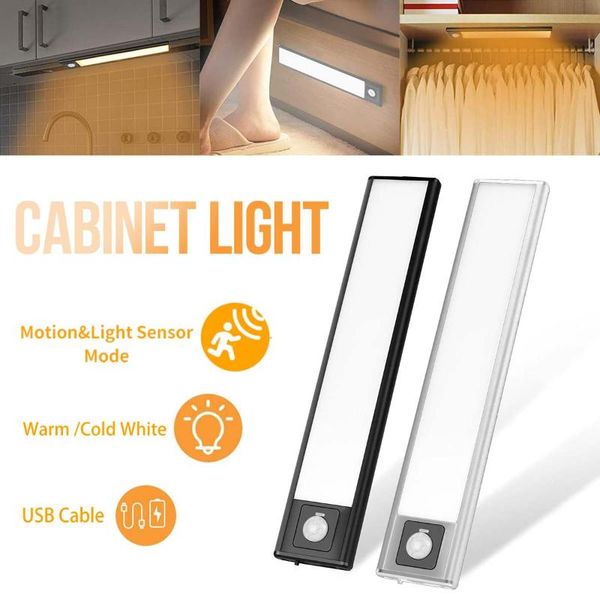 

cabinet light ultra thin 20cm led rechargeable 3 modes pir motion sensor closet wardrobe lamp under aluminum night