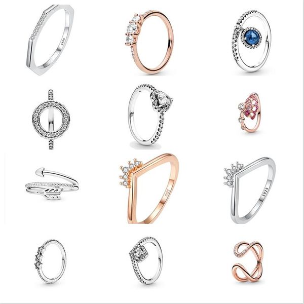 

geometric ring women party jewelry with original box for pandora 925 sterling silver rings set