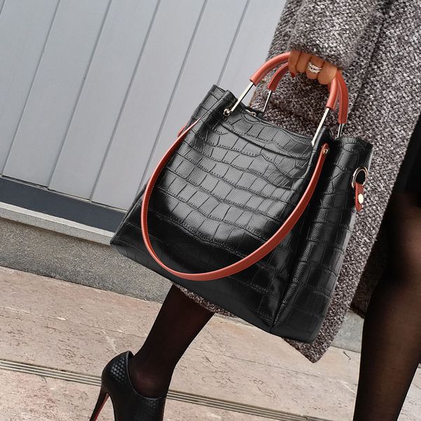 

bags for women 2021 new fashion crocodile grain leather handbag for ladies large capacity all-match shoulder messenger tote bag
