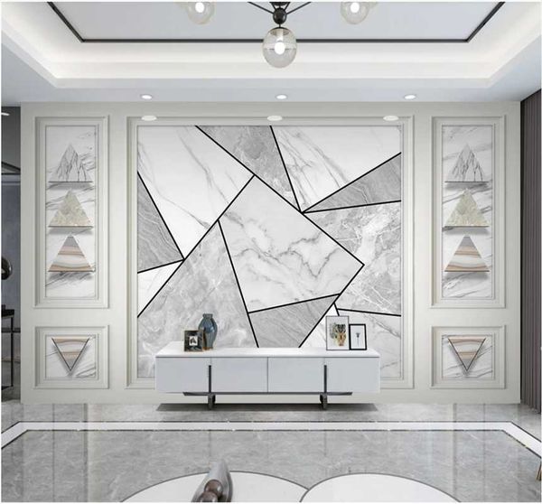 

milofi marble simple european style geometric combination wallpaper sofa bedroom custom mural 8d waterproof wall cloth