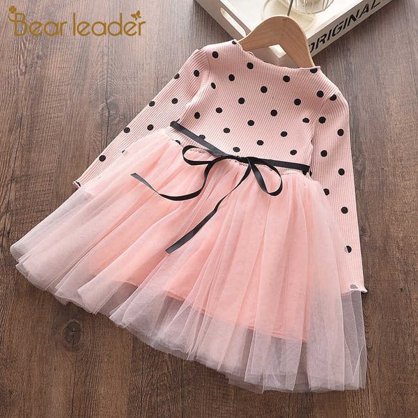 

bear leader girls princess dress autumn girl sweaters knitted dresses casual outfits kids children preppy clothing 2 6 years 210708, Red;yellow