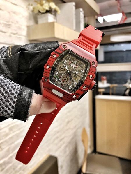 

wristwatches 6-pin fiber watch brand clock male silicone strap sports quartz men's large dial chronograph, Slivery;brown