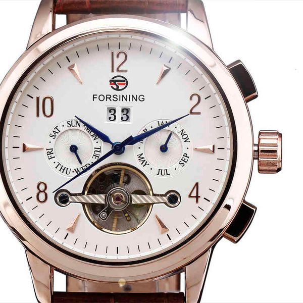 

forsining new fashion luxury brand rose gold men watching automatic mechanical watches hollow tours poison, Slivery;brown