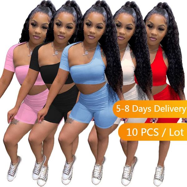 

women's tracksuits bulk items wholesale lots sportswear casual tracksuit women summer co ord and biker shorts set solid bodycon matchin, Gray