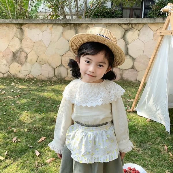 

shirts spring arrival korean style cotton pure color all-match princess shirt with lace big collar for sweet cute baby girls, White;black