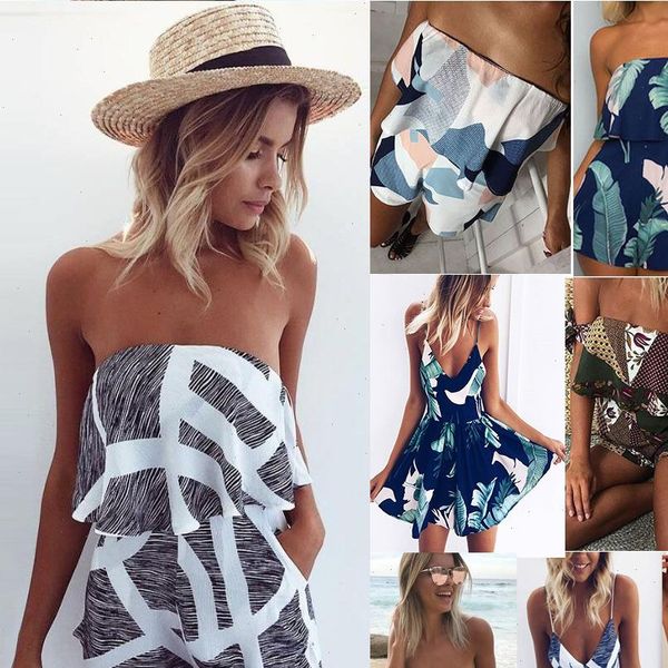 

women jumpsuit summer slash neck striped ruffle body femme print playsuit rompers beach bodysuit overalls for ladies, Black;white