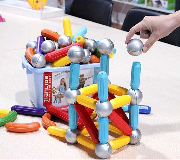 Magnetismo Barre magnetiche di grandi dimensioni Giocattolo fai-da-te Bambini Magnetic Designer Building Blocks Costruzione Set giocattoli educativi di assemblaggio per bambini Q0723