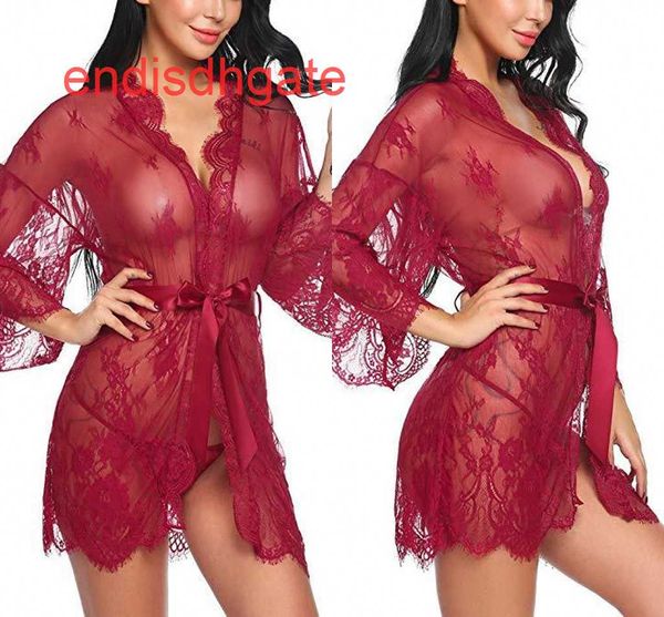 

underwear eyelashes lace nightgown long sleeve belt pajamas, Black;white