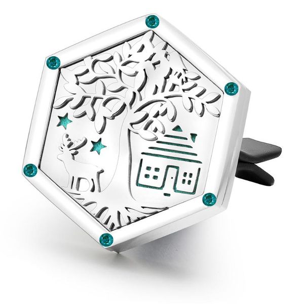 

pendants tree of life design hexagonal 316l stainless steel car essential oil diffuser locket with vent clip, Black