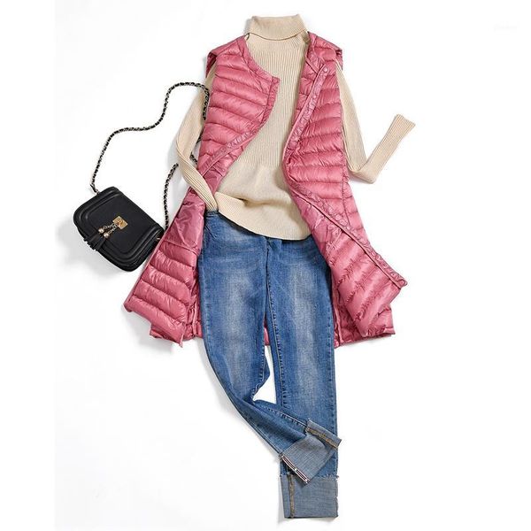 

new spring autumn ultra light long down vests women white duck down lightweight parkas female warm thin sleeveless jackets mw5251, Black