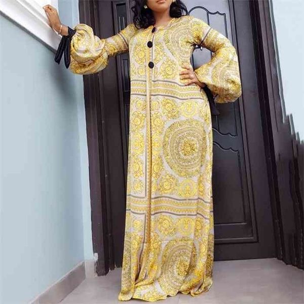 

fall long sleeve maxi dress african ladies rich bazin golden print vintage plus size 3xl floor length women party long dress, Black;gray
