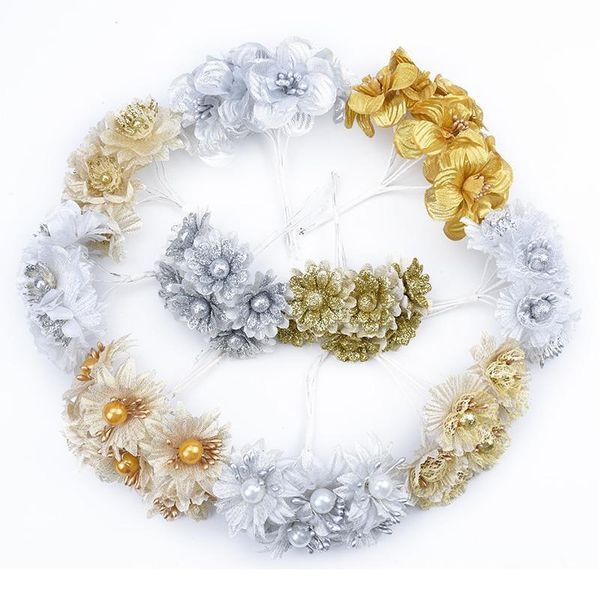 

6pcs artificial flowers gold silver christmas new year decorative flowers wedding home decoration accessories wreath fak jllrgb