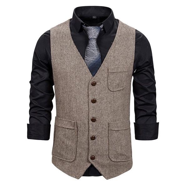 

men's vests 2022 mens suit vest notched plaid wool herringbone tweed waistcoat casual formal business groomman for wedding, Black;white