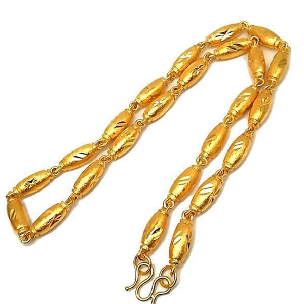 

chains 6mm/8mm carved beads chain necklace solid yellow gold filled men clavicle jewelry 60cm long, Silver