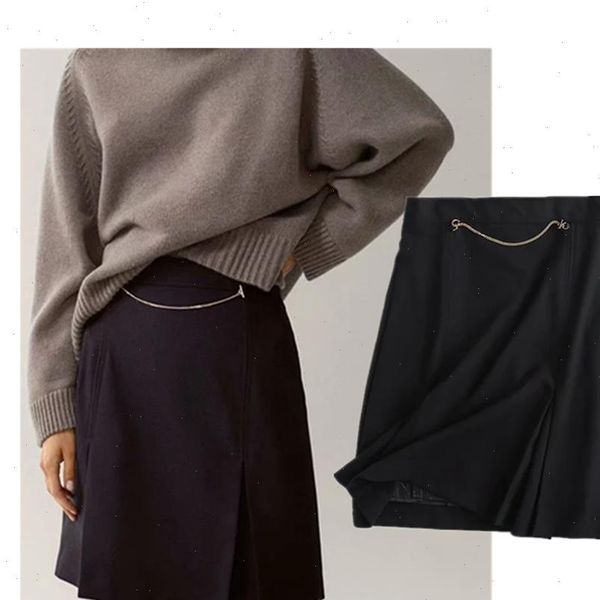 

withered 2020 winter skirt women england style fashion chain a line mini skirt faldas mujer moda 2020 casual womens, Black