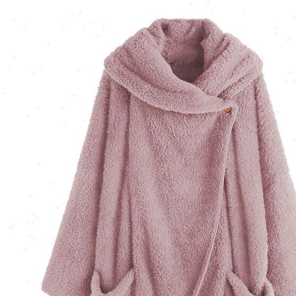 

stylishbar women fluffy coat oversized batwing sleeve jacket female button outwear fall winter warm down flannel blouse cardigan, Black