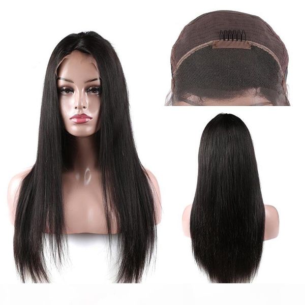 

brazilian silky straight human hair lace front wigs with baby hair natural hairline virgin hair lace front wig for black women natural color, Black;brown