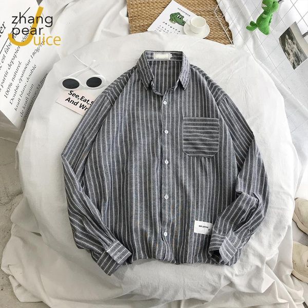 

men's casual shirts long sleeve mens spring summer striped slim fit laple collar shirt male clothes, White;black