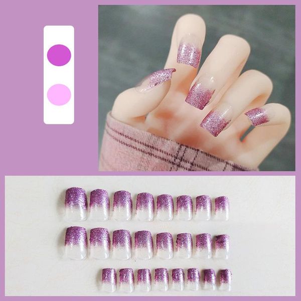 

false nails 24pcs glitter coffin fake nail patch gradient color glue type removable long paragraph fashion manicure ne, Red;gold