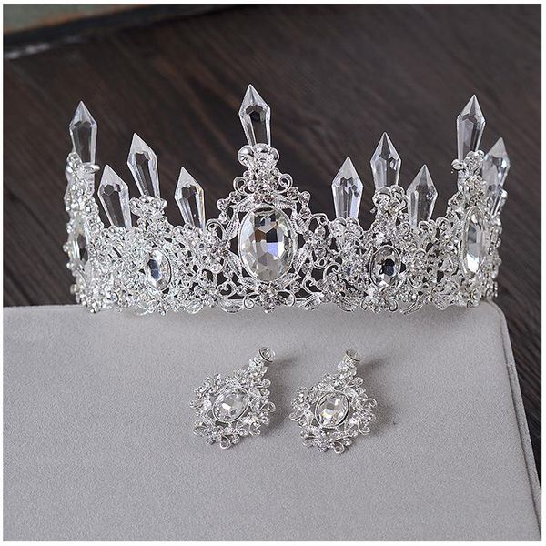 

hair clips & barrettes fashion classical bride crystal pillar tiara set wedding queen accessories dress baroque jewelry fow women, Golden;silver