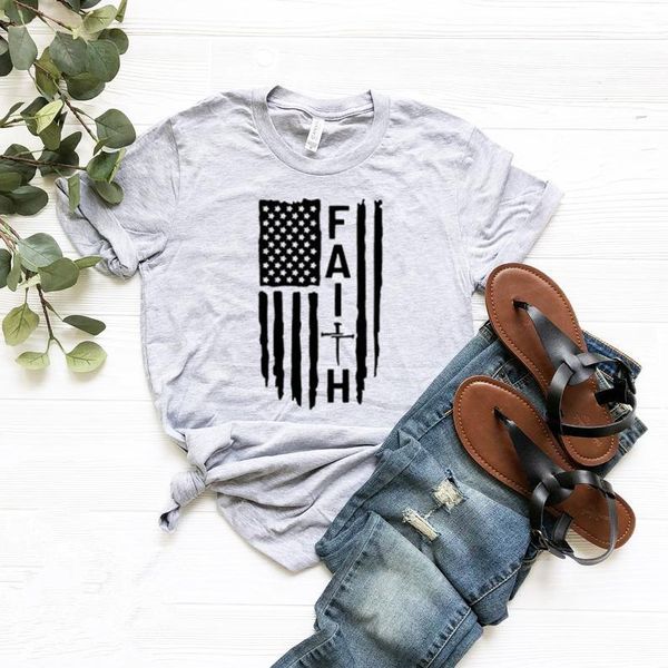 

faith fourth of july gift for him american flags t-shirt christian streetwear 100% cotton graphics o neck drop women's, White