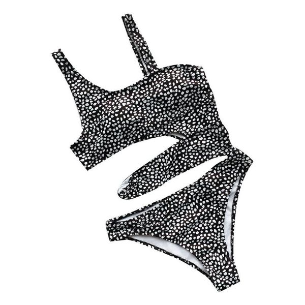 

2021 black white leopard print swimwear one piece swimsuit push up padded hollow high waist swimwear bodysuit biquinis