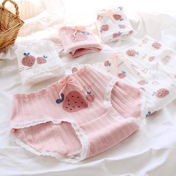 

women's panties [dingdnshow] 2021 arrival girls print fruit cotton briefs mid rise lace underwear women breathable, Black;pink