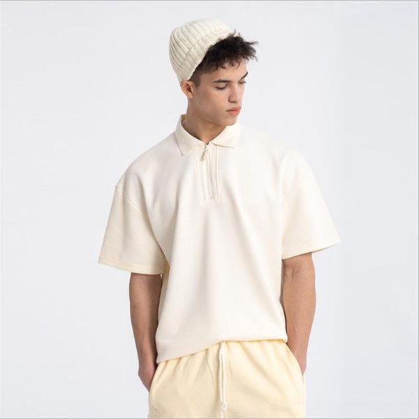 

summer men shirt fog style high street loose short sleeve lapel t-shirt pure color short sleeve matching pair male clothing, White;black