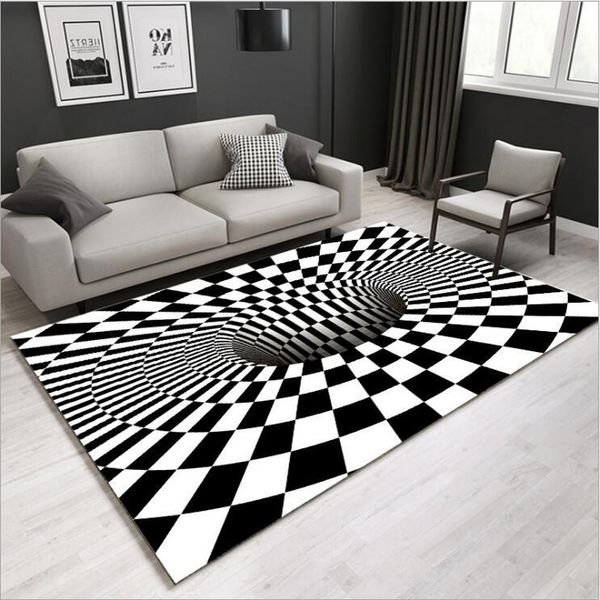 

cushion/decorative pillow black&white swirl carpet square anti-skid area floor mat 3d rug non-slip dining room living soft bedroom