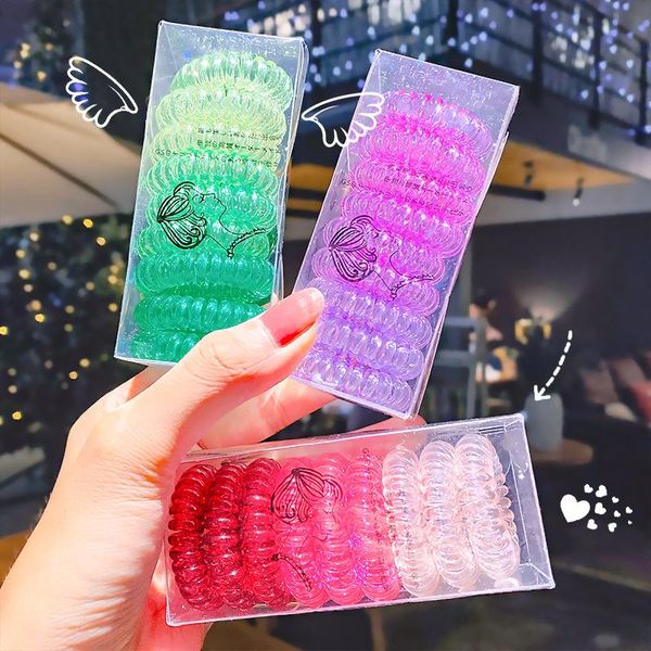 

9 pcs/set transparent phone line for women children girls hair accessories elastic hairband gradient color sweet kids headband, Slivery;white