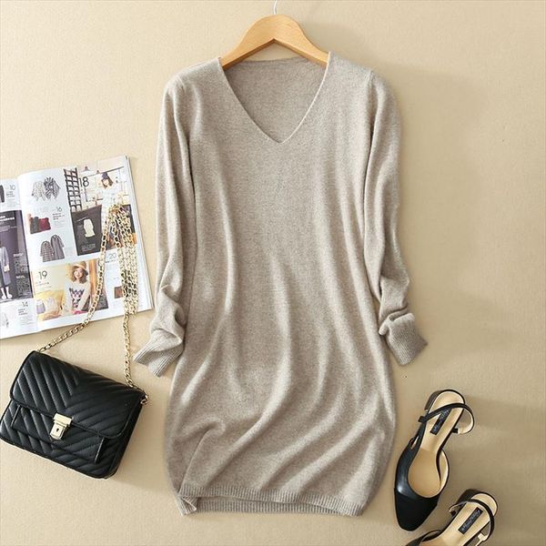 

cashmere long version women womens sweaters and pullovers pull femme hiver jumper v neck mini knitted sweater dress, White;black