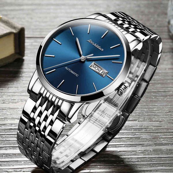 

jsdun 2021blue dial watch brand luxury sapphire waterproof automatic mechanical men's fashion, Slivery;brown