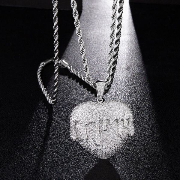 

melting heart pendant necklace with chain for men women gifts fashion aaa cubic zircon hip hop rock jewelry, Silver