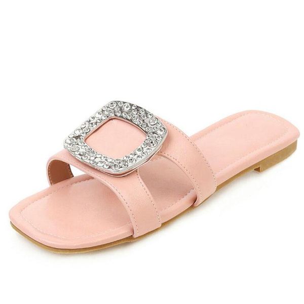 

slippers big size summer women sandals fashion slides lady bohemia comfortable flat rhinestone square buckle outdoor slipper, Black