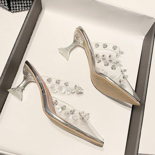 

shoes woman clear pvc wedding party shoes runway ladies crystal clear studded stilettos high heels sandals, Black