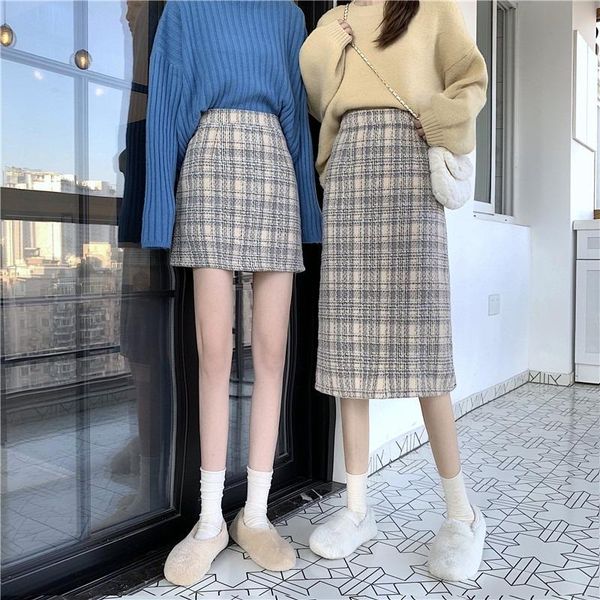 

harajaku gray office skirts womens korean casual vintage midi skirt gothic gingham aesthetic jupe longue skirts by50bsq, Black