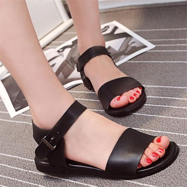 

sandals pxelena flat women 2021 summer ankle strap comfort leisure soft lady shoes daily school black large size 36-45