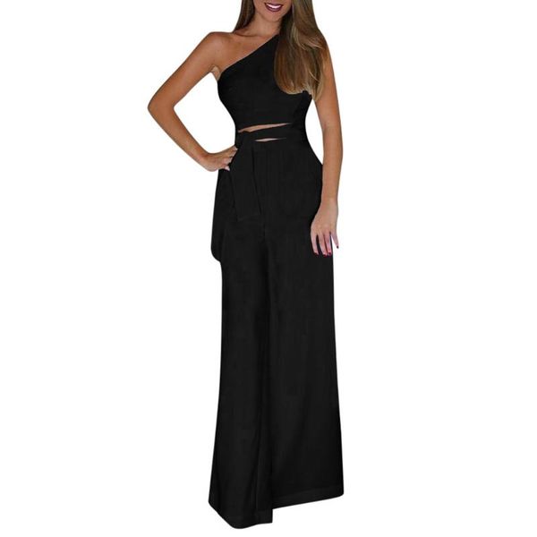

women's jumpsuits & rompers fashion summer simple solid color sleeveless strapless bandage long wide leg pants ladies elegant w0719, Black;white