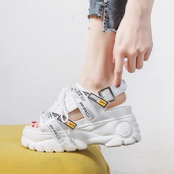 

2021 summer muffin heel lace up open toe casual sandals women's color matching light net red fashion women's shoes, Black